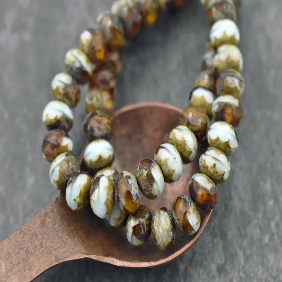 *25* 6x9mm Blended Matte Topaz Blue Turquoise Picasso Fire Polished Rondelle Beads {3}