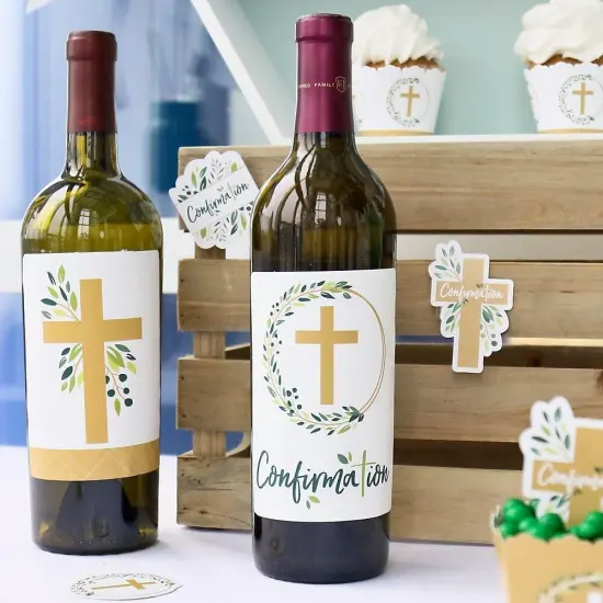 Big Dot of Happiness Confirmation Elegant Cross - Religious Party Decorations for Women and Men - Wine Bottle Label Stickers - Set of 4 {3}