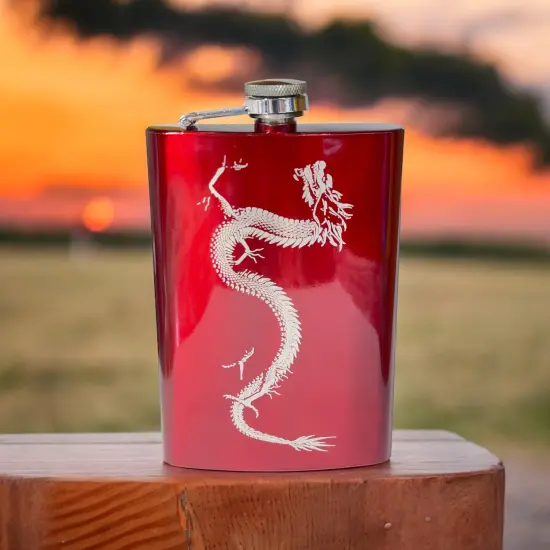 8oz RED Chinese Dragon Flask {5}