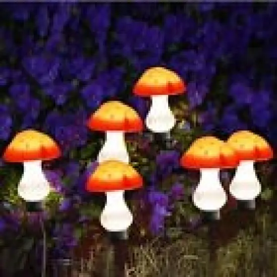 Solar Mushroom Fairy String Lights 6 LED Outdoor Garden Decor Yard Pathway Lamp {2}