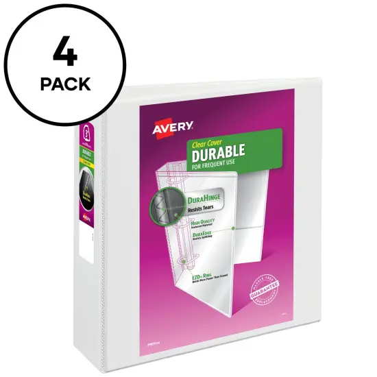 Avery Durable Clear View 3 Ring Binders, 3 Inch Binder Rings, 4 White Binders (09203) {2}