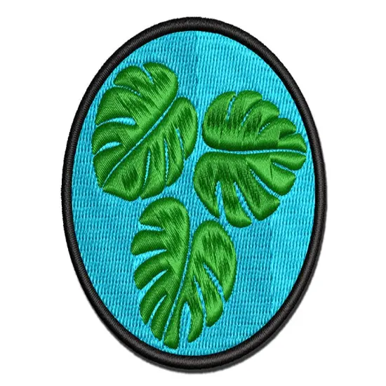 Monstera Leaves Trio Multi-Color Embroidered Iron-On or Hook & Loop Patch Applique {1}