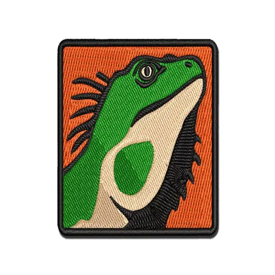 Spiny Green Iguana Lizard Head Multi-Color Embroidered Iron-On or Hook & Loop Patch Applique {1}