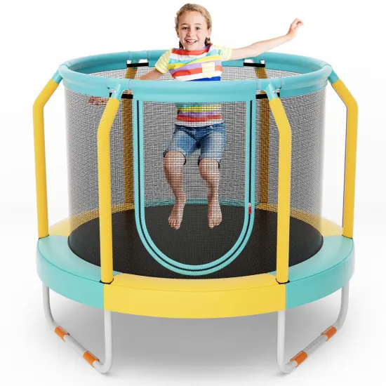 Costway 48" Mini Trampoline with Enclosure Heavy-Duty Metal Frame U-shaped Legs Orange/Yellow {1}