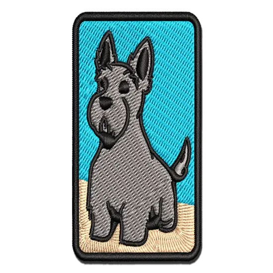 Scottish Terrier Dog Sitting Multi-Color Embroidered Iron-On or Hook & Loop Patch Applique {1}
