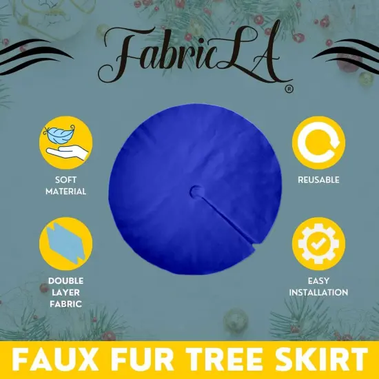 FabricLA | 40" Royal Blue Faux Fur Christmas Tree Skirt - Fluffy Plush Tree Skirt (101cm) for Holiday Decorations {4}