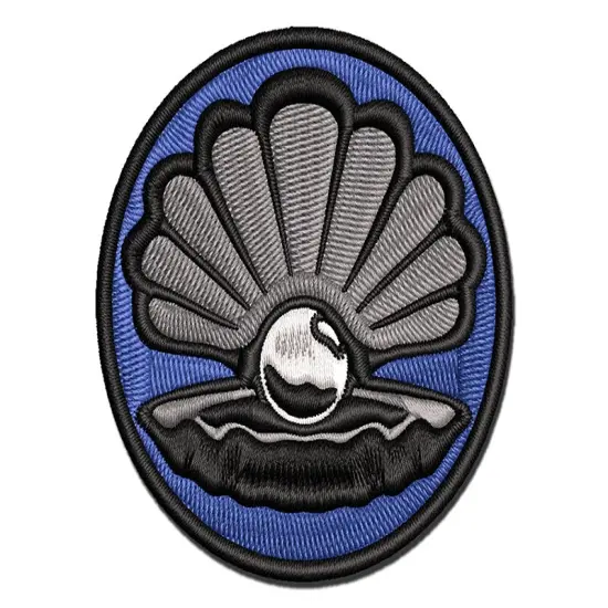 Oyster with Pearl Sea Shell Multi-Color Embroidered Iron-On or Hook & Loop Patch Applique {1}
