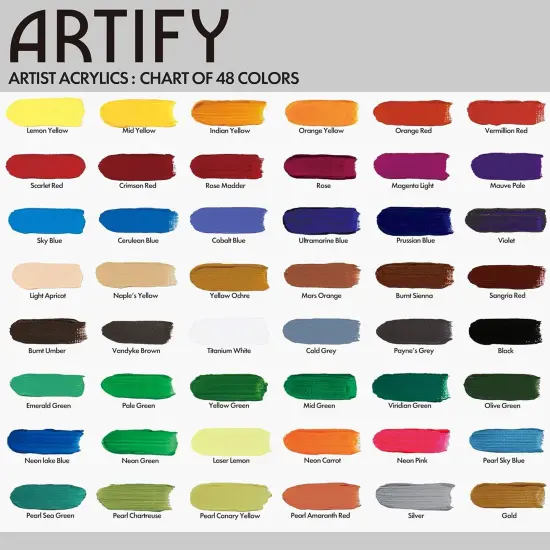 ARTIFY Acrylic Paint, Set Of 48 Color (1.29 oz, 38ml) with a storage box, Rich Pigments, Non Fading, Non Toxic Paints for Artist, Hobby Painters & Kids, Art Supplies for Canvas Painting {3}
