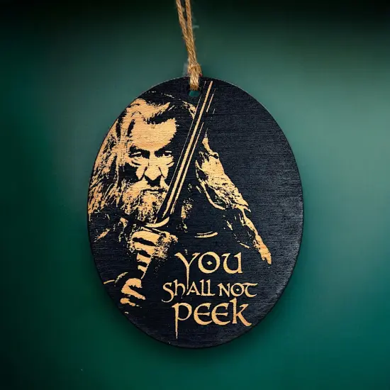 Ornament - You Shall Not Peek - Black Painted Wood 4x3in {4}