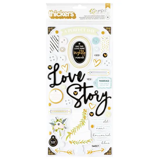 American Crafts A Perfect Match Thickers Stickers 91/Pkg-Phrase, Gold Foil {1}