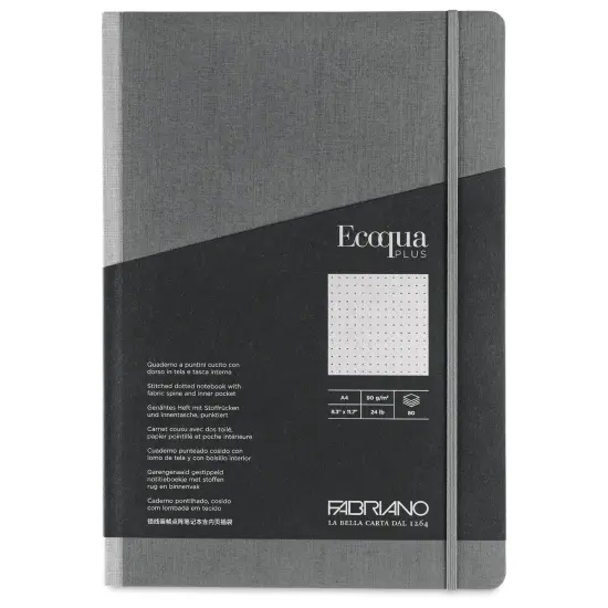 Fabriano Ecoqua Plus Fabric-Bound Notebook - Grey, 8-1/4" x 11-7/10", Dot Grid {1}