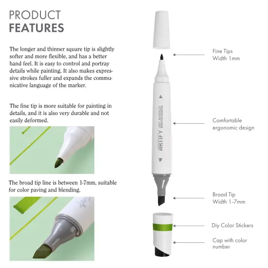 ARTIFY 80 Enhanced Colors Art Markers, Fine & Broad Dual Tips Professional Artist Markers in Case, Drawing Marker Set with Carrying Case {4}