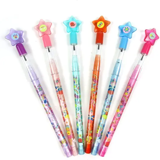 TINYMILLS 24 Pcs Magical Fairy Princess Stackable Push Pencil Assortment with Eraser {3}