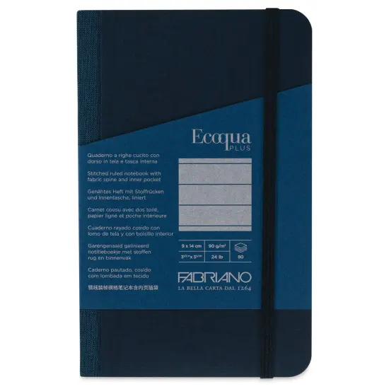 Fabriano Ecoqua Plus Fabric-Bound Notebook - Navy, 3-1/2" x 5-1/2", Lined {1}