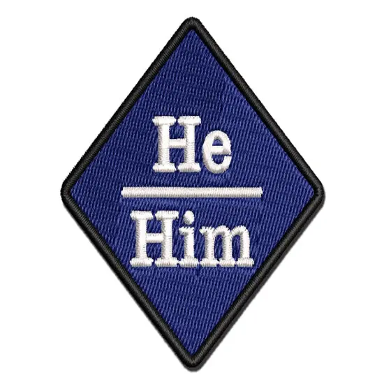 Pronouns He Him Multi-Color Embroidered Iron-On or Hook & Loop Patch Applique {1}