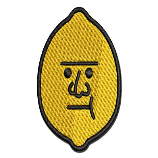 Sour Lemon Head Face Funny Multi-Color Embroidered Iron-On or Hook & Loop Patch Applique {1}