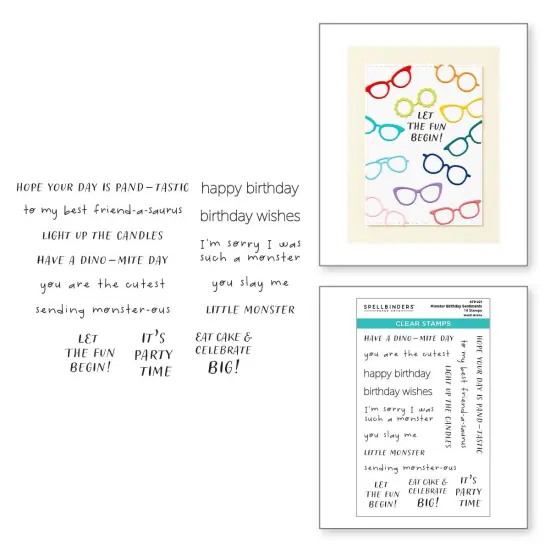 Spellbinders Clear Stamp Set From The Monster Birthday Colle-Monster Birthday Sentiments {5}