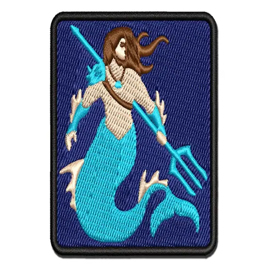 Merman Mermaid Man with Trident Multi-Color Embroidered Iron-On or Hook & Loop Patch Applique {1}