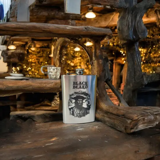 8oz Stainless Steel Black Beard Flask {6}