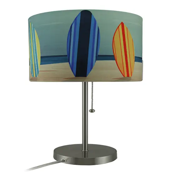 Set of 2 Stainless Steel Table Lamps w/ Decorative Surfboard Shades {3}