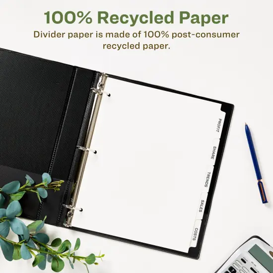 Avery EcoFriendly Recycled Dividers for 3 Ring Binders, 5-Tab, White Tabs, Index Maker Print and Apply Clear Label Strip, 5 Sets for 25 Binder Dividers Total (11580) {3}