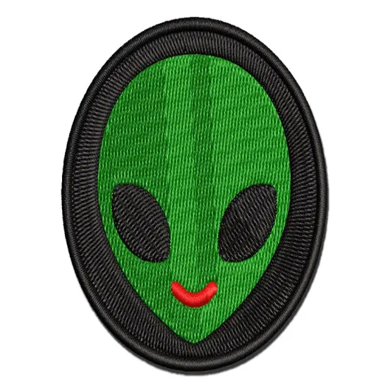 Smiling Happy Alien Emoticon Multi-Color Embroidered Iron-On or Hook & Loop Patch Applique {1}