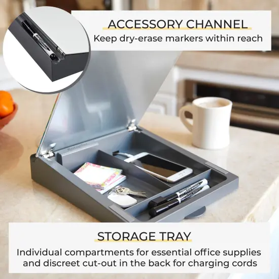 Dry-Erase Glass Board Memo Station, Desk Organizer, Grey {4}