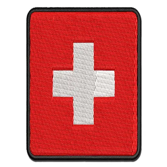 Switzerland Flag Multi-Color Embroidered Iron-On or Hook & Loop Patch Applique {1}