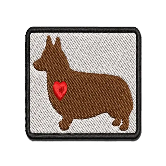 Pembroke Welsh Corgi Dog with Heart Multi-Color Embroidered Iron-On or Hook & Loop Patch Applique {1}