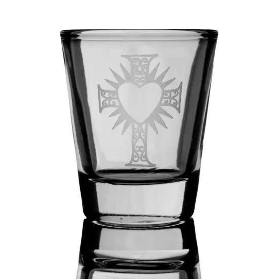 2oz Heart and Cross Shot Glass - Sacred Heart {1}