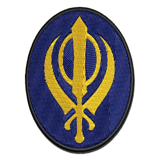 Sikh Khanda Indian Punjab Religious Symbol Multi-Color Embroidered Iron-On or Hook & Loop Patch Applique {1}