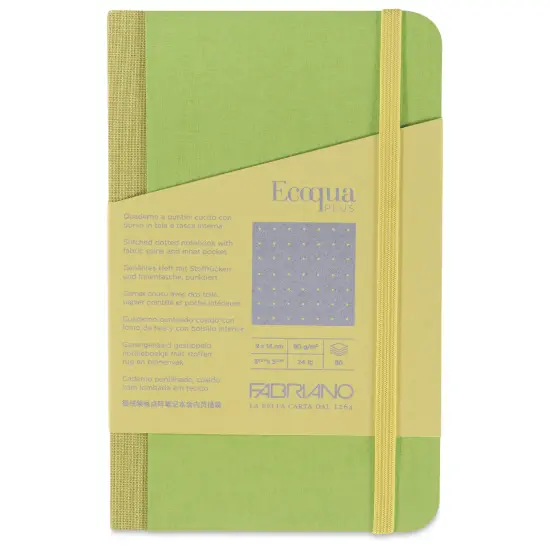 Fabriano Ecoqua Plus Fabric-Bound Notebook - Lime, 3-1/2" x 5-1/2", Dot Grid {1}