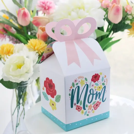 Big Dot of Happiness Colorful Floral Happy Mother's Day - Square Favor Gift Boxes - We Love Mom Party Bow Boxes - Set of 12 {3}