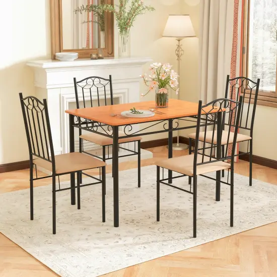 Costway 5 PC Dining Set Wood Metal 30" Table and 4 Chairs Black Kitchen Breakfast Furniture {1}