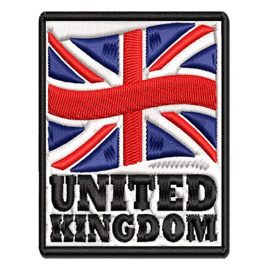 United Kingdom with Waving Flag Union Jack Cute Multi-Color Embroidered Iron-On or Hook & Loop Patch Applique {1}