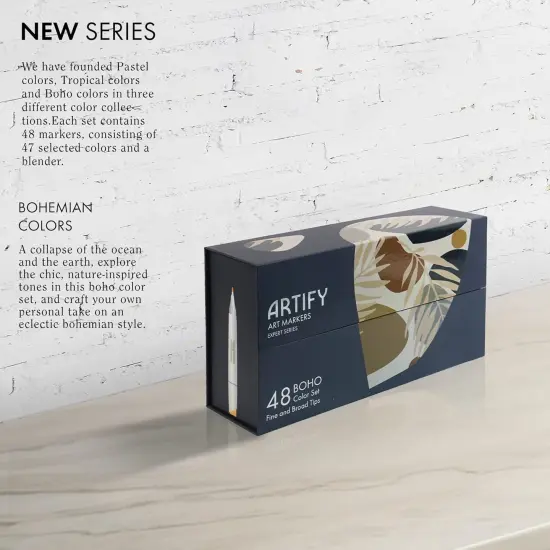 ARTIFY 48 Boho Colors Art Markers, Fine & Broad Dual Tips Professional Artist Markers in Case, Drawing Marker Set with Carrying Case {6}