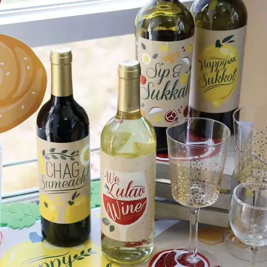 Big Dot of Happiness Sukkot - Sukkah Holiday Decorations for Women and Men - Wine Bottle Label Stickers - Set of 4 {3}