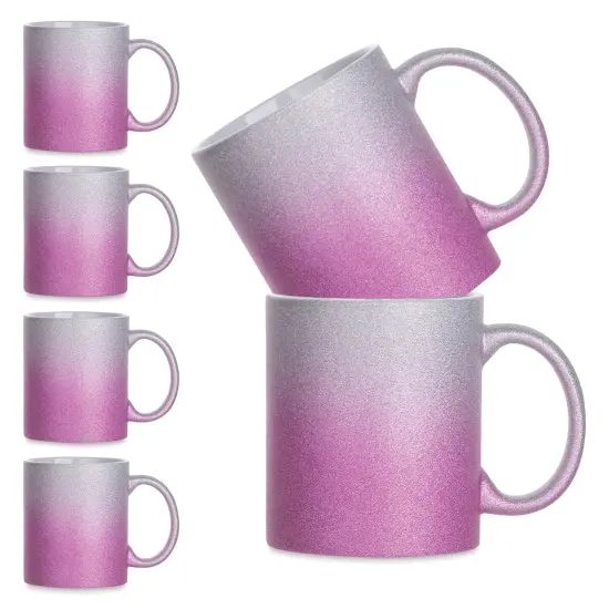 Craft Express Sublimation Printing Ceramic Mug - 11 oz, Pink Ombre Glitter, Pkg of 6 {1}