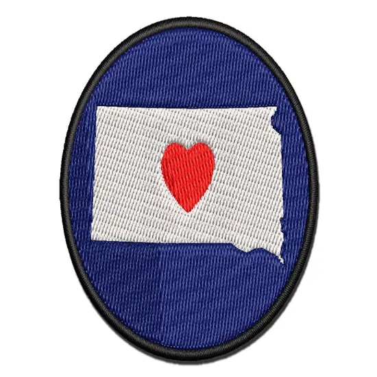 South Dakota State with Heart Multi-Color Embroidered Iron-On or Hook & Loop Patch Applique {1}