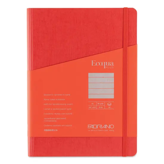 Fabriano Ecoqua Plus Hidden Spiral-Bound Notebook - Red, 8-1/4" x 5-4/5", Ruled {1}