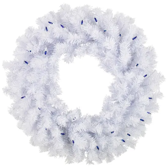 Northlight Pre-Lit Geneva Spruce Artificial Christmas Wreath - 24" - White - Blue Lights {1}