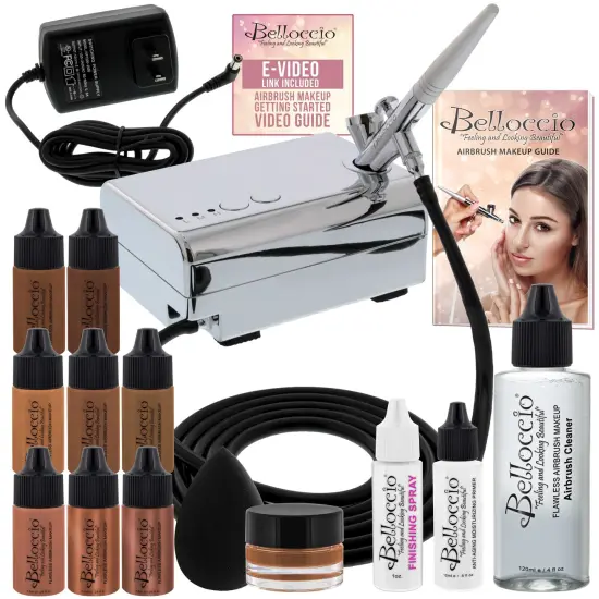 Belloccio Professional Beauty Airbrush Cosmetic Makeup System with 5 Dark Shades of Foundation in 1/4 oz Bottles {1}