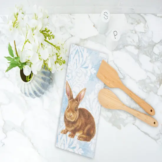 Damask Blue Easter Bunny Rabbit Cotton Kitchen Dishtowel {6}