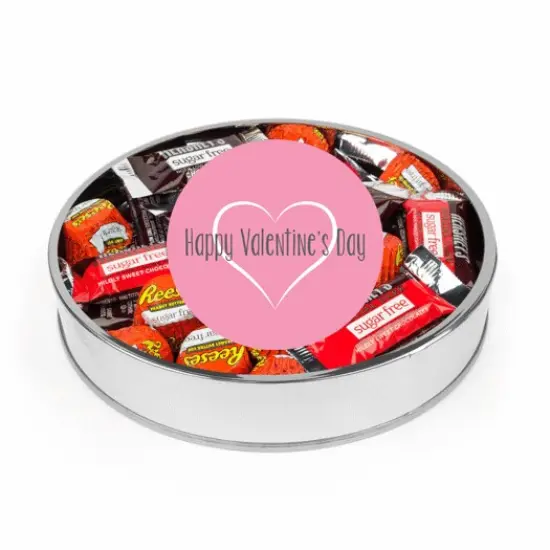 Valentine's Day Sugar Free Chocolate Gift Tin Large Plastic Tin with Sticker and Hershey's Candy & Reese's Mix - Pink {1}