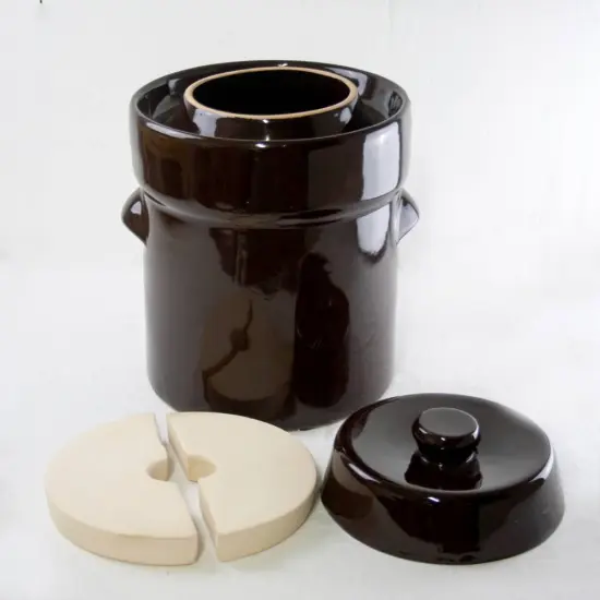 Lehman's European Style Fermenting and Pickling Crock and Weights 1 Gallon Brown {3}
