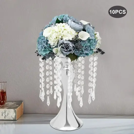 10pcs Silver Metal Flower Vases Crystal Flower Stand Wedding Centerpieces {1}