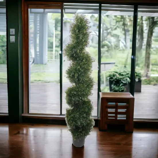 5ft Spiral Cedar Topiary Tree in Black Pot by Floral Home&reg; {3}