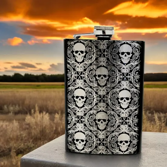 8oz BLACK Gothic Baroque Flask {4}