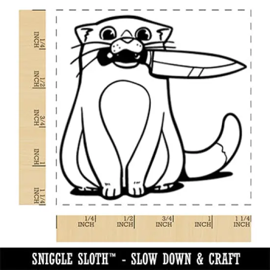 Cat with Kitchen Knife Square Rubber Stamp for Stamping Crafting {1}