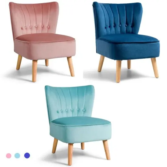 Costway Armless Accent Chair Tufted Velvet Leisure Chair Single Sofa Upholstered BlueGreenPink {7}